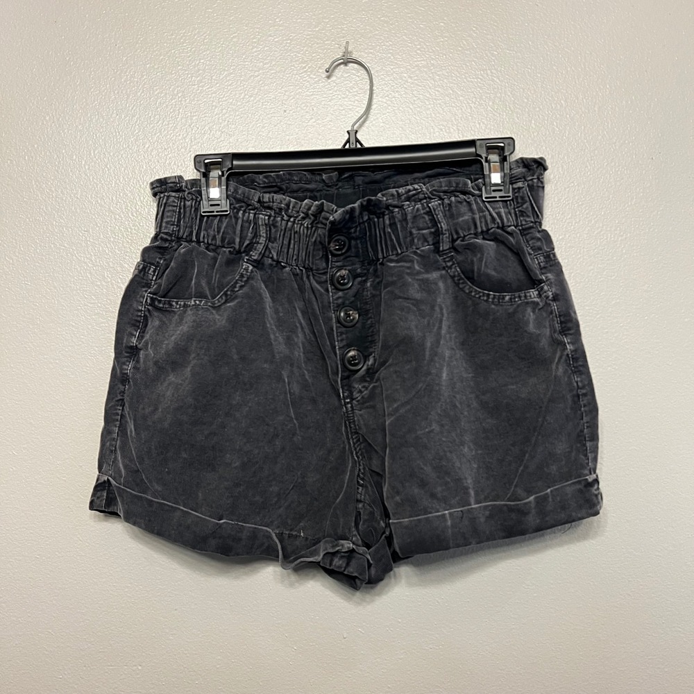 Blue Rain Francescas Gray Corduroy Paperbag Waist Button Fly Shorts Small